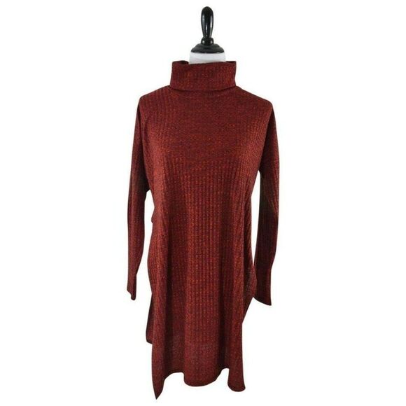 Boohoo Open Sides Slit Burnt Orange Turtleneck Tunic Sweater Fall Size 10 - Picture 1 of 7